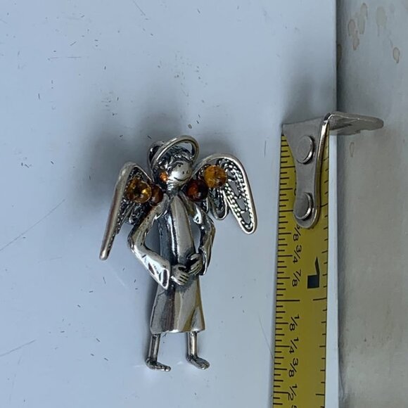 Sterling Silver Guardian Angel Pendant With Cognac Amber Detail Women's Jewelry - Picture 7 of 14